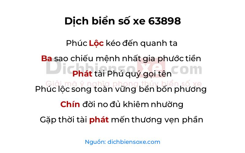 Dịch thơ biển số 63898