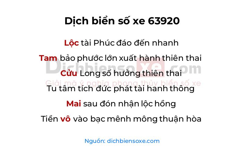 Dịch thơ biển số 63920