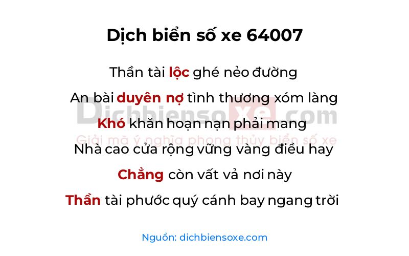 Dịch thơ biển số 64007