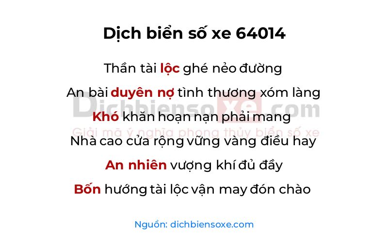 Dịch thơ biển số 64014