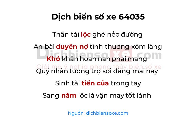 Dịch thơ biển số 64035