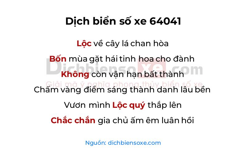 Dịch thơ biển số 64041