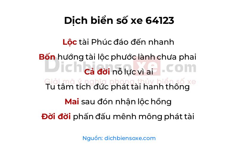 Dịch thơ biển số 64123