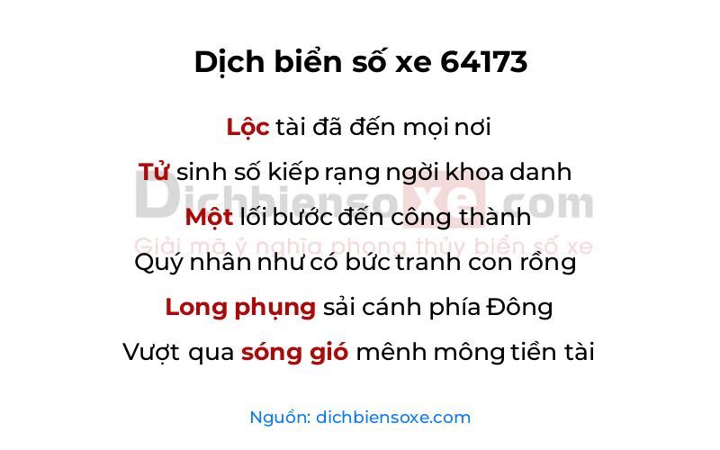 Dịch thơ biển số 64173