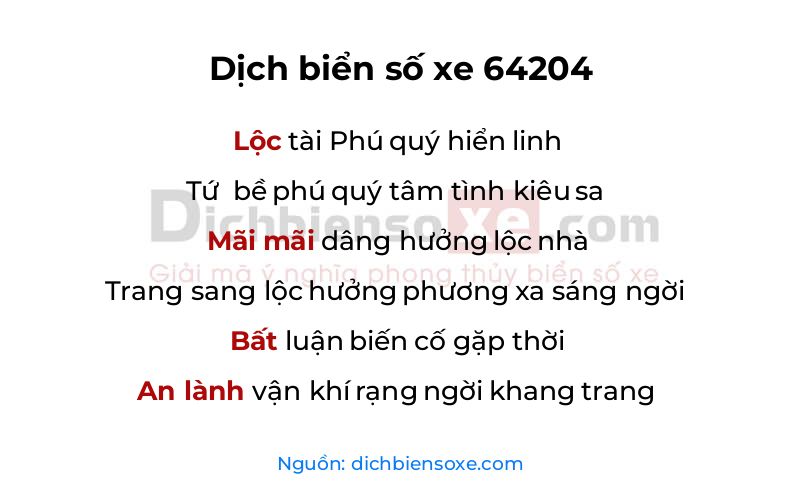 Dịch thơ biển số 64204