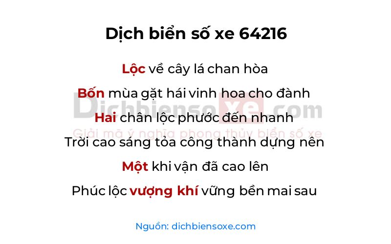 Dịch thơ biển số 64216