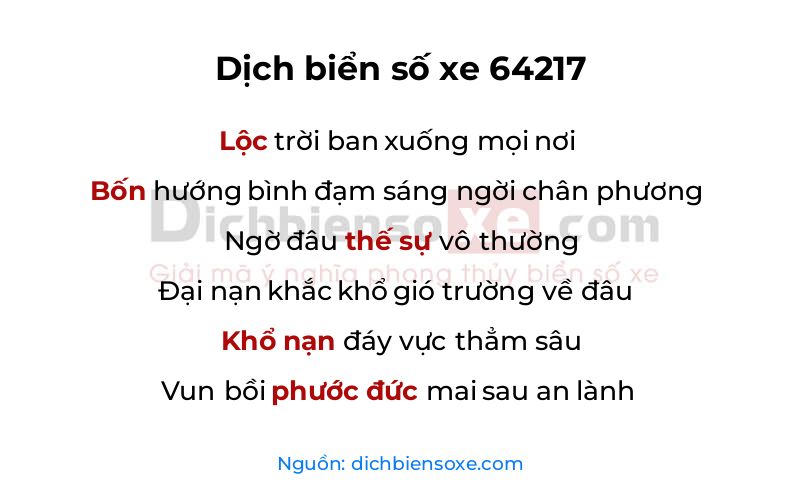 Dịch thơ biển số 64217