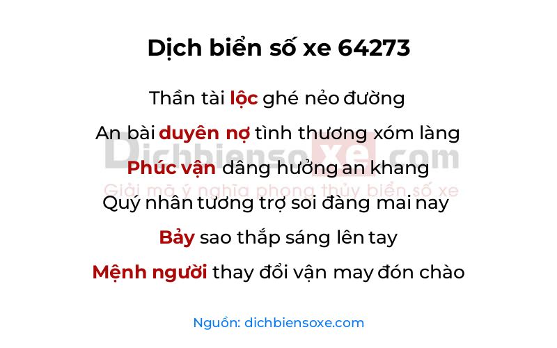 Dịch thơ biển số 64273