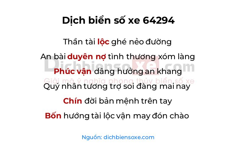 Dịch thơ biển số 64294