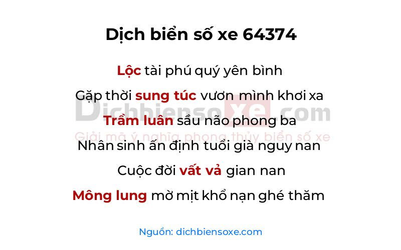 Dịch thơ biển số 64374