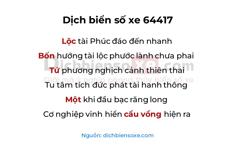 Dịch thơ biển số 64417