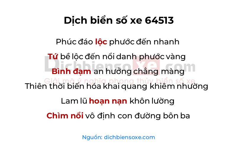 Dịch thơ biển số 64513