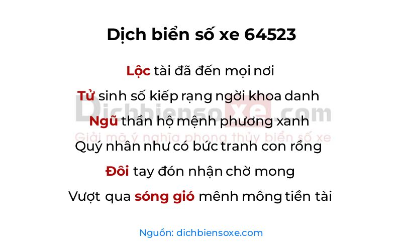 Dịch thơ biển số 64523