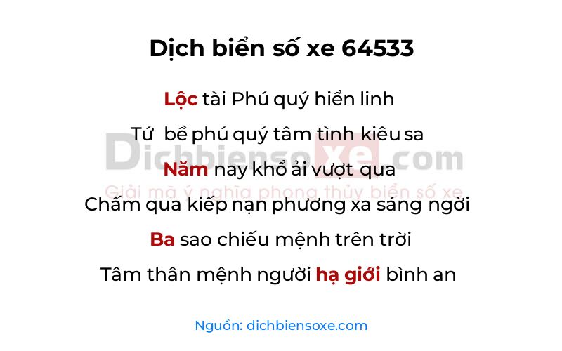 Dịch thơ biển số 64533