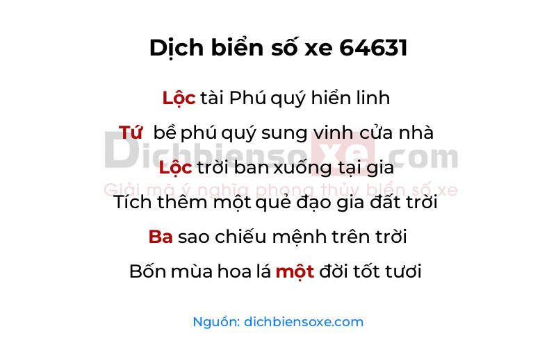 Dịch thơ biển số 64631