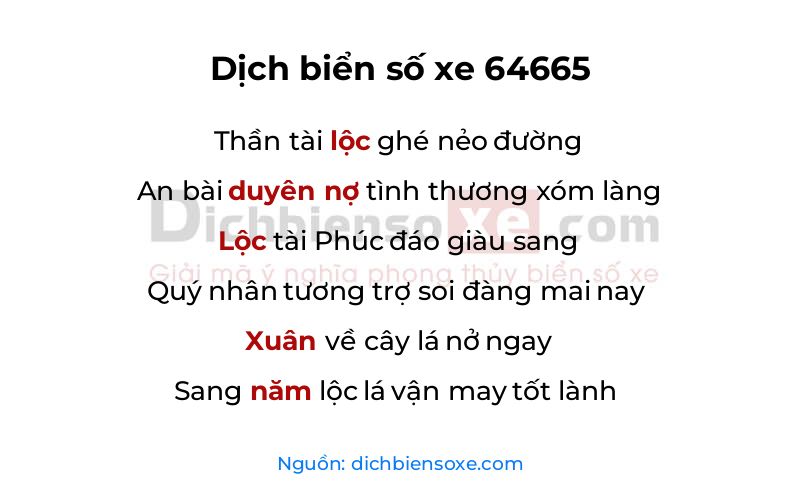 Dịch thơ biển số 64665