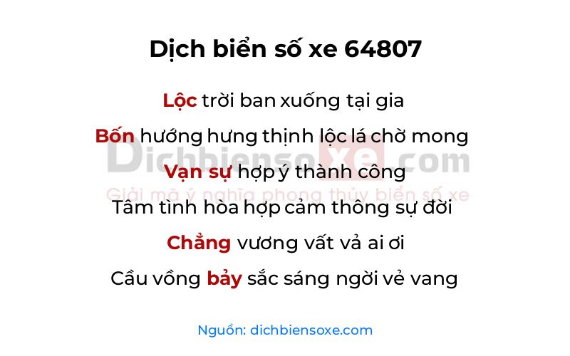 Dịch thơ biển số 64807
