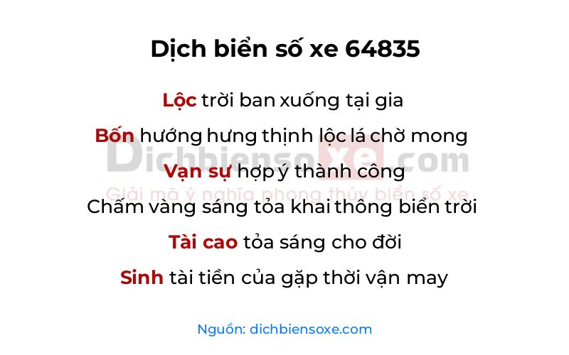 Dịch thơ biển số 64835