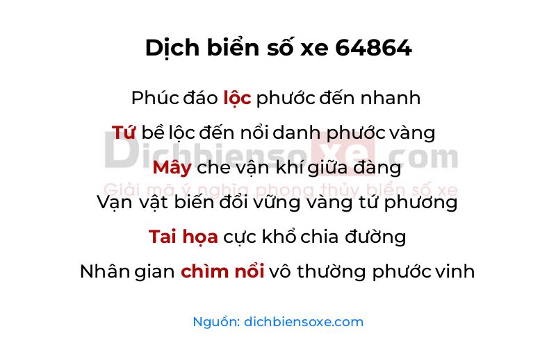 Dịch thơ biển số 64864