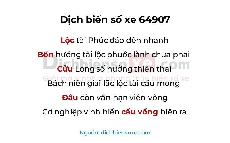 Dịch thơ biển số 64907