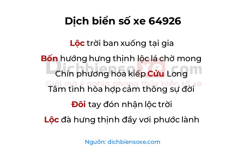 Dịch thơ biển số 64926
