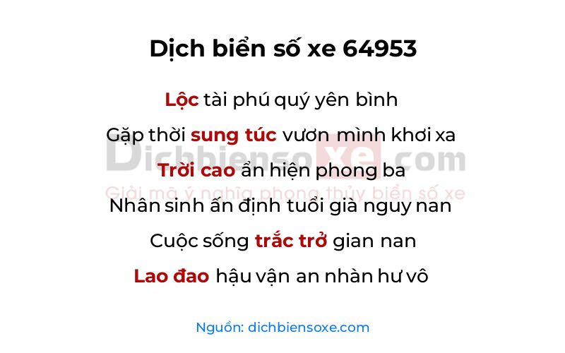 Dịch thơ biển số 64953