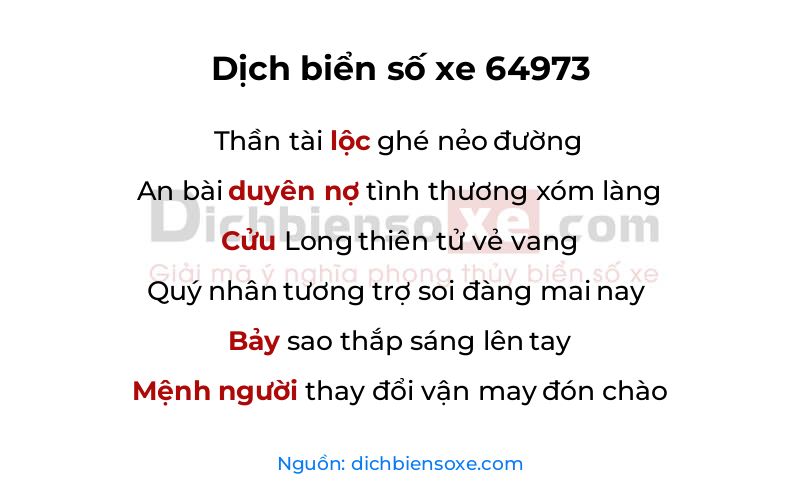 Dịch thơ biển số 64973