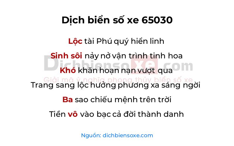 Dịch thơ biển số 65030