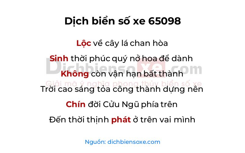 Dịch thơ biển số 65098
