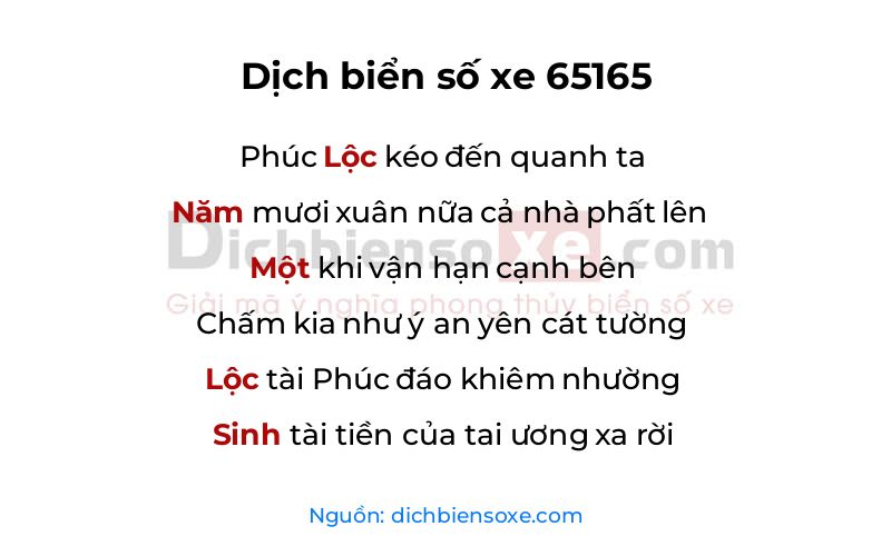 Dịch thơ biển số 65165
