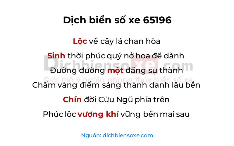 Dịch thơ biển số 65196