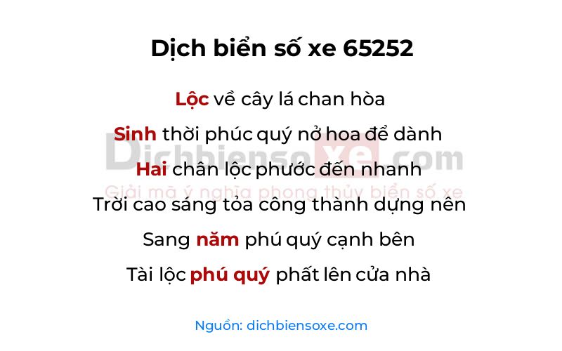 Dịch thơ biển số 65252