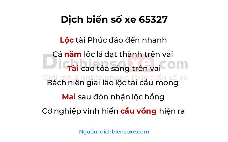 Dịch thơ biển số 65327