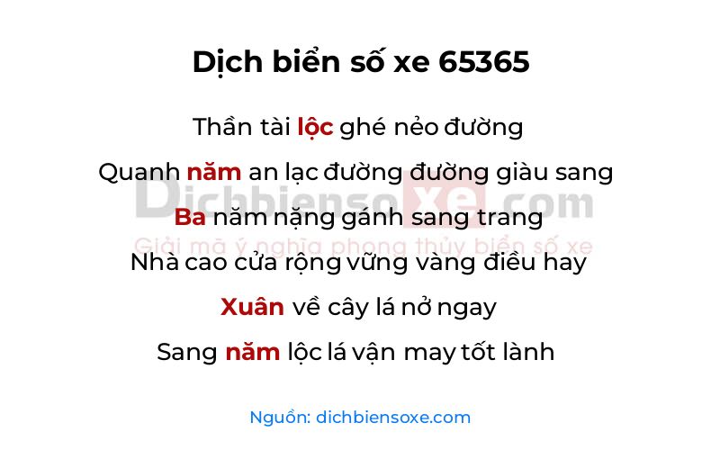 Dịch thơ biển số 65365