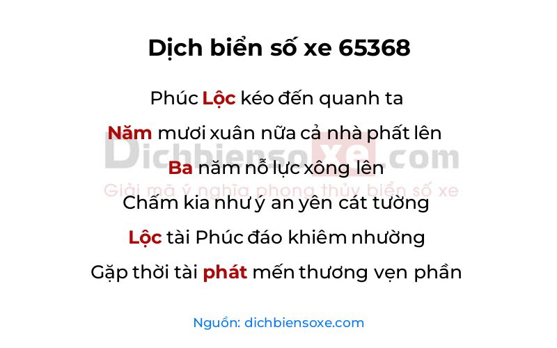 Dịch thơ biển số 65368