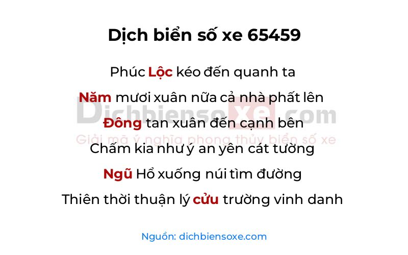 Dịch thơ biển số 65459