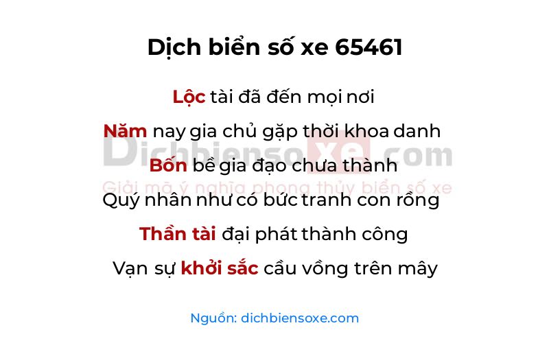 Dịch thơ biển số 65461