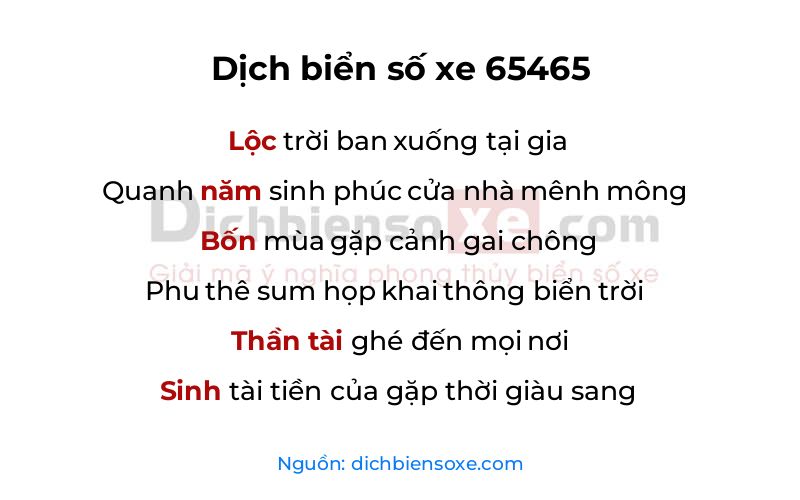 Dịch thơ biển số 65465