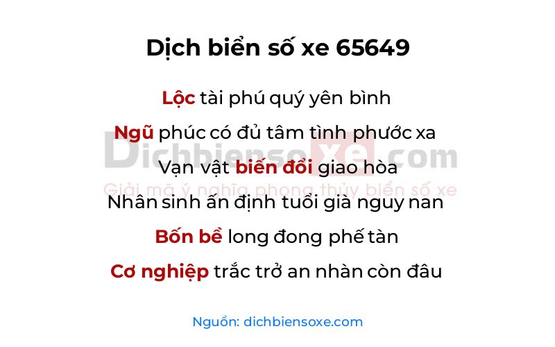 Dịch thơ biển số 65649