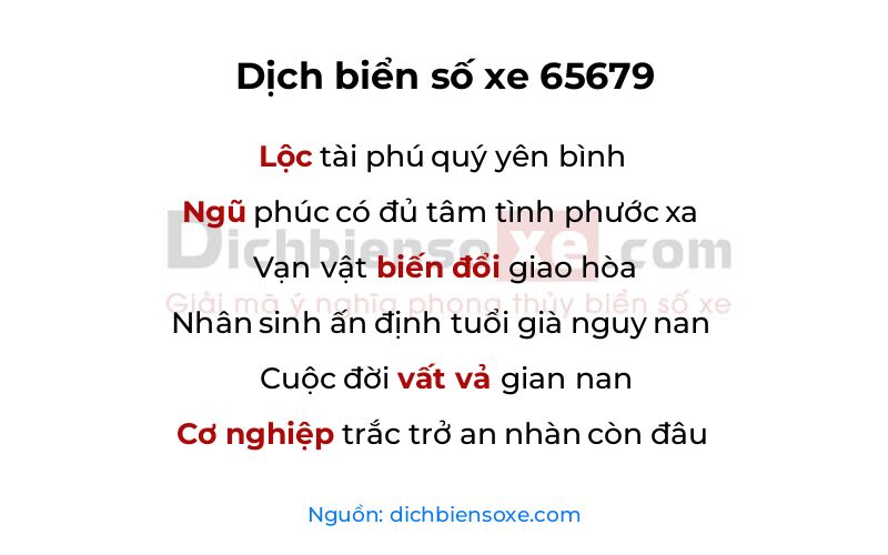 Dịch thơ biển số 65679