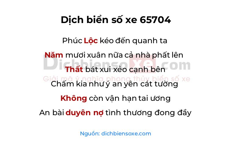 Dịch thơ biển số 65704