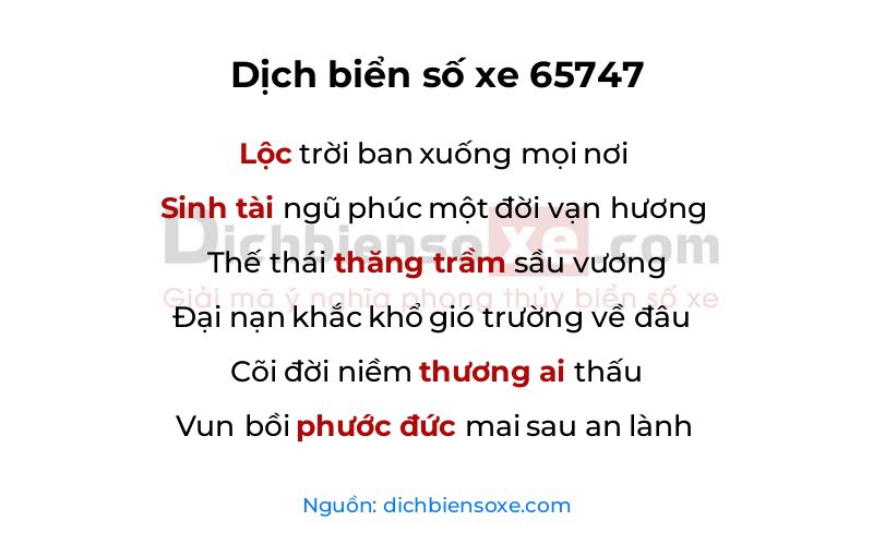 Dịch thơ biển số 65747