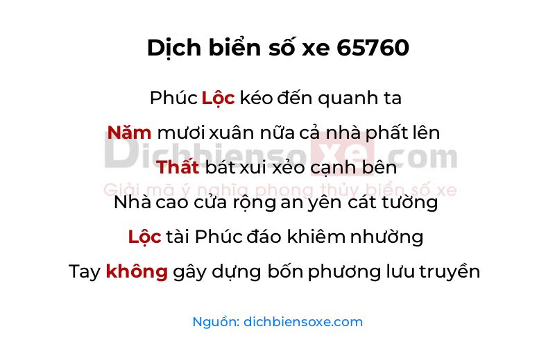 Dịch thơ biển số 65760