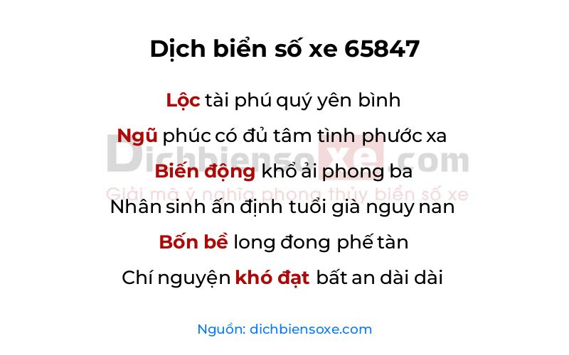 Dịch thơ biển số 65847