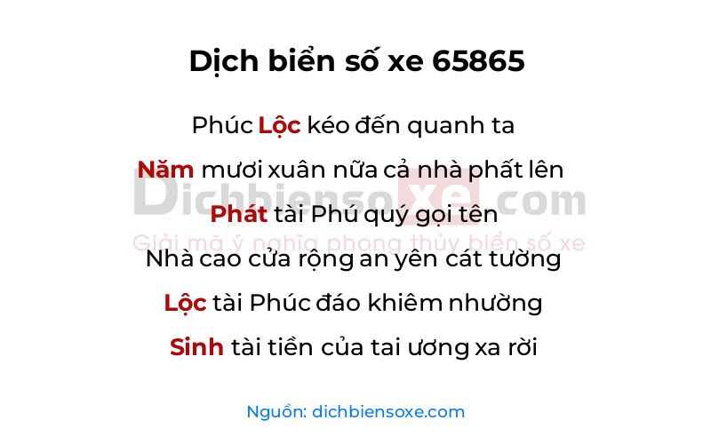 Dịch thơ biển số 65865