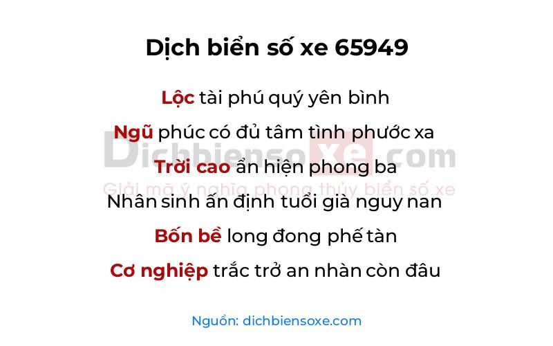Dịch thơ biển số 65949