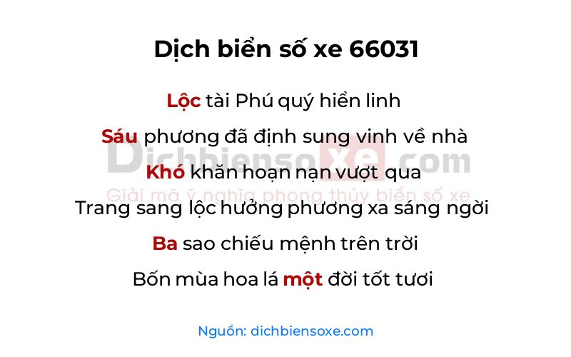 Dịch thơ biển số 66031