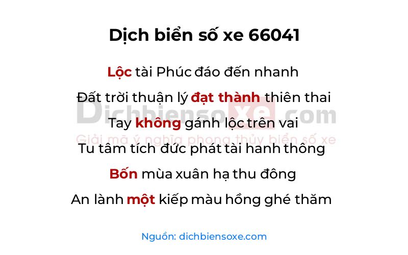 Dịch thơ biển số 66041