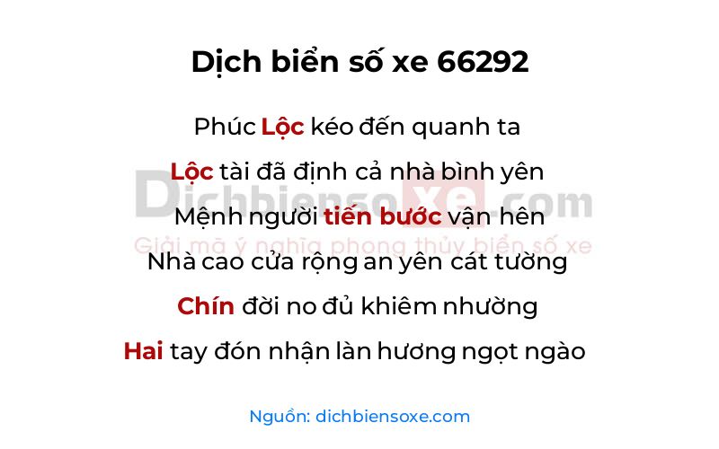 Dịch thơ biển số 66292