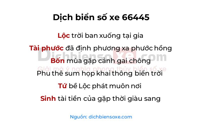 Dịch thơ biển số 66445